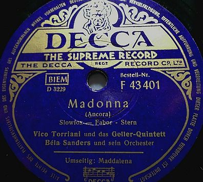 Vico Torriani & Béla Sanders "Madonna / Maddalena" Decca 78rpm 10"