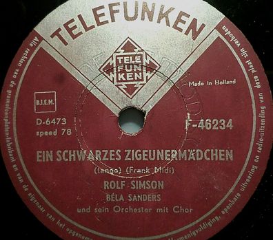 ROLF SIMON "Ein schwarzes Zigeunermädchen / Heimweh" Telefunken 78rpm 10"
