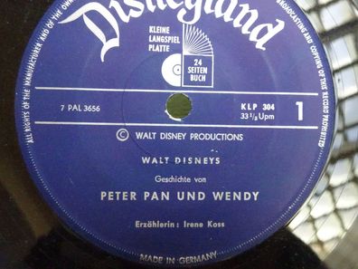 7" Single Walt Disney Peter Pan und Wendy Irene Koss Sieh Hör Lies KLP304