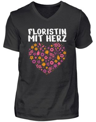 Floristin MIT HERZ - Herren V-Neck Shirt