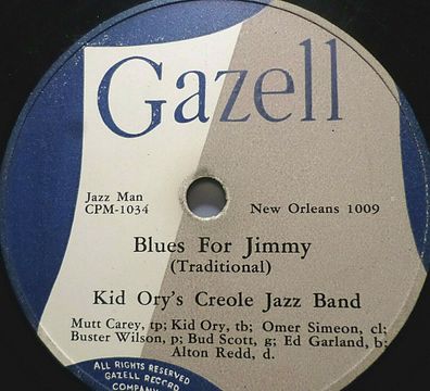 KID ORY´S CREOLE JAZZ BAND "Get Out Of Here / Blues For Jimmy" Gazell 78rpm 10"