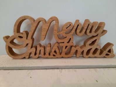Holz Schriftzug Merry Christmas Frohe Weihnachten Deko natur 30x2x11,5 cm