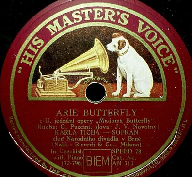 Karla Ticha & J. Charvát "Arie Mimi / Arie Butterfly" HMV 78rpm 12"