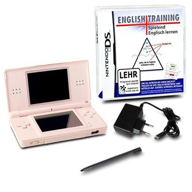 Nintendo DS LITE Konsole Rosa #74A + ähnliches Ladekabel + Spiel English Training