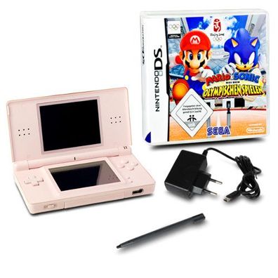 DS Lite Handheld Konsole rosa #74A + Kabel + Mario & Sonic b olympischen Spielen