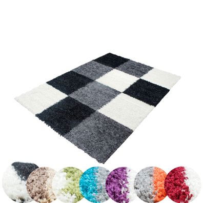Hochflor Shaggy Teppich Carpet - verschiedene Farben und Größen Kariert Muster!
