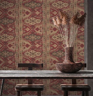 Vliestapete orientalischer Wandteppich Marrakesch rot beige ethno look