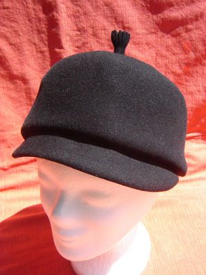 Vintage Damencap Kappe Wollfilz schwarz 60er 70er Jahre Gr 55/56 B7