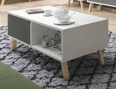 Couchtisch Edos in grau weiß Wohnzimmer Tisch mit Stauraum Sofatisch 110 x 60 cm