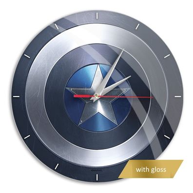 Wanduhr glänzend Captain America Marvel Blue Clock Uhr Helden