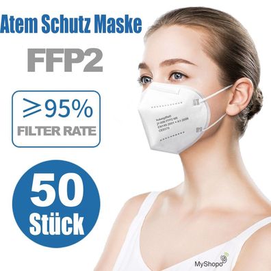 50x Atemschutzmaske FFP2 Mund Nasen Schutz 5-lagig CE Zertifiziert Mundschutz