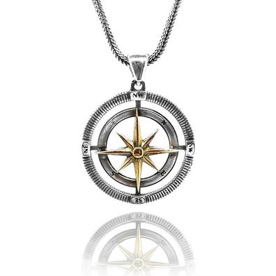 Kompassmotiv 925 Sterling Silber Halskette Kompass Compass 925 silver necklace