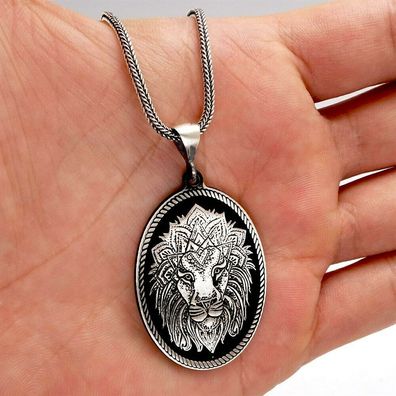 Löwe Lion 925 Silber Halskette Mit Fuchsschwanzkette Löwenkopf Neu