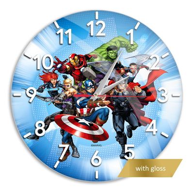 Wanduhr glänzend Avengers Marvel Blue Uhr Clock DC Helden