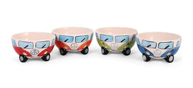 Camper Bus Müslischalen - aus Keramik, bunt sortiert, 4er Set rot blau grün und ...