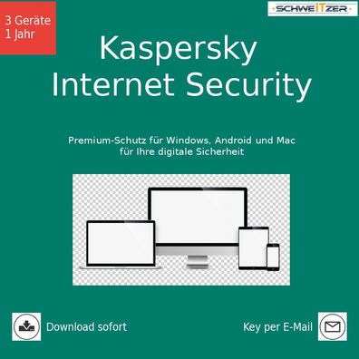 Kaspersky Internet Security 3 Geräte PC/ Mac/ Android 1 Jahr Download