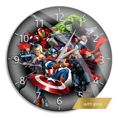 Wanduhr glänzend Avengers Marvel Black Uhr Clock Helden DC