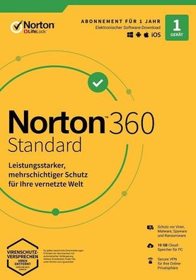 NORTON 360 Standard 2024 1 Gerät, 1 Jahr inkl. 10GB, KEIN ABO, Download
