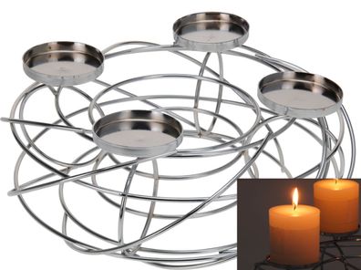 Adventskranz silber für 4 Kerzen - rund &Oslash; 36 cm - Metall Kerzenhalter Modern