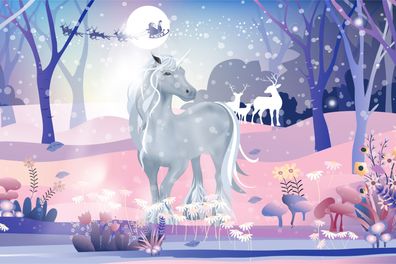 Muralo VINYL Fototapete XXL TAPETE Kinder Einhorn Winter Wald 2428