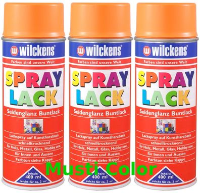 3x 400ml Wilckens Lackspray Spraydose Sprühlack Spraylack Farbe Pastellorange RAL2003