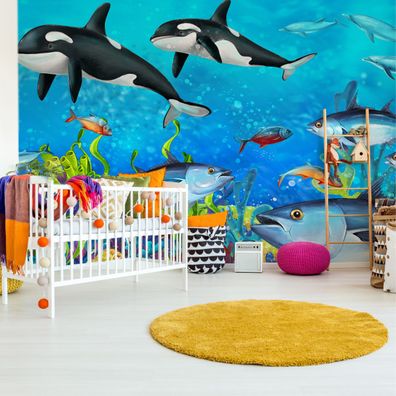 Muralo VINYL Fototapete XXL TAPETE Kinder Korallenriff Schwertwale 3D 2860