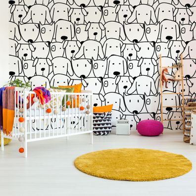 Muralo VINYL Fototapete XXL TAPETE für Kinder Schwarz-weiße kleine Hunde 3303