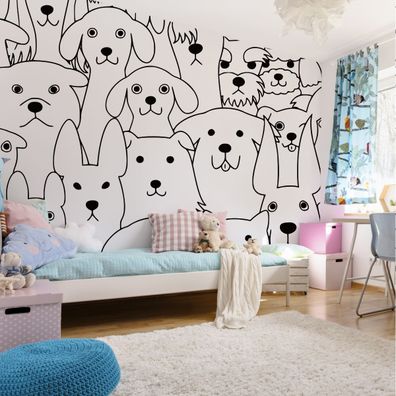 Muralo VINYL Fototapete XXL TAPETE für Kinder Schwarz-weiße kleine Hunde 3320