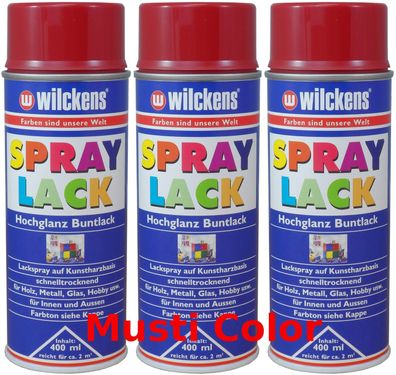 3x 400ml Wilckens Lackspray Spraydose Sprühlack Spraylack Farbe Rubinrot RAL 3003