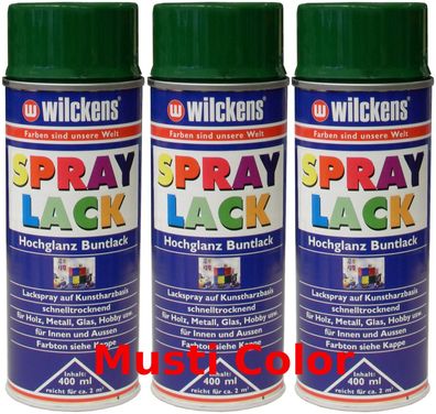 3x 400ml Wilckens Lackspray Spraydose Sprühlack Spraylack Farbe Laubgrün RAL 6002