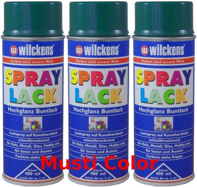 3x 400ml Wilckens Lackspray Spraydose Sprühlack Spraylack Farbe Moosgrün RAL 6005