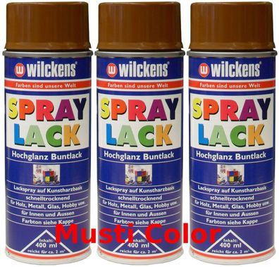 3x 400ml Wilckens Lackspray Spraydose Sprühlack Spraylack Farbe Lehmbraun RAL 8003