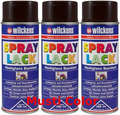 3x 400ml Wilckens Lackspray Spraydose Sprühlack Spraylack Farbe Schokobraun RAL 8017