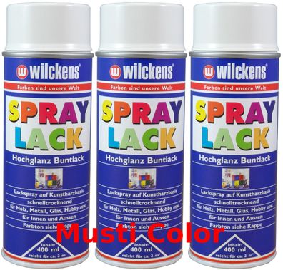 3x 400ml Wilckens Lackspray Spraydose Sprühlack Spraylack Farbe Cremeweiß RAL 9001
