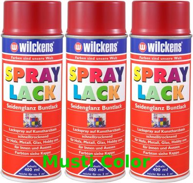 3x 400ml Wilckens Lackspray Spraydose Sprühlack Spraylack Farbe Rubintor RAL3003