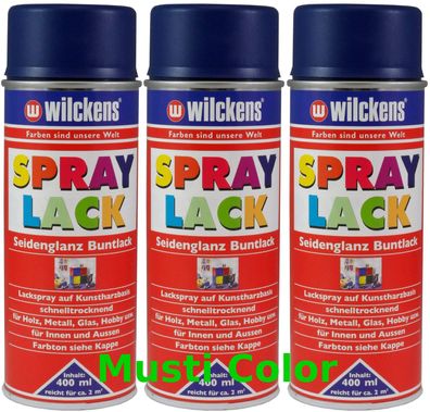 3x 400ml Wilckens Lackspray Spraydose Sprühlack Spraylack Farbe Saphirblau RAL5003