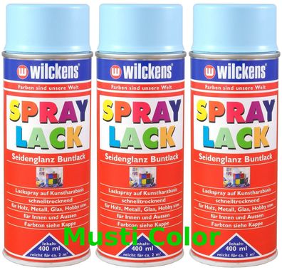 3x 400ml Wilckens Lackspray Spraydose Sprühlack Spraylack Farbe Eisblau RAL5006