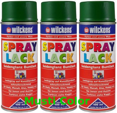 3x 400ml Wilckens Lackspray Spraydose Sprühlack Spraylack Farbe Laubgrün RAL6002