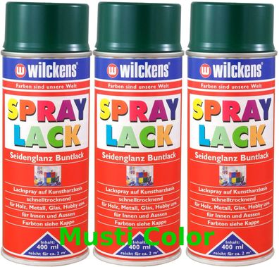 3x 400ml Wilckens Lackspray Spraydose Sprühlack Spraylack Farbe Moosgrün RAL6005