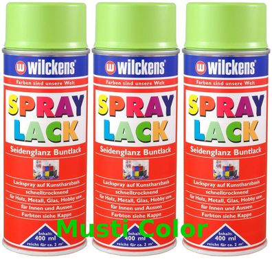 3x 400ml Wilckens Lackspray Spraydose Sprühlack Spraylack Farbe Frühlingsgrün RAL6023