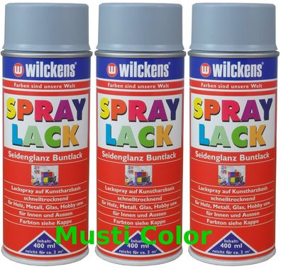 3x 400ml Wilckens Lackspray Spraydose Sprühlack Spraylack Farbe Silbergrau RAL7001