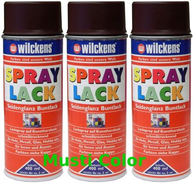 3x 400ml Wilckens Lackspray Spraydose Sprühlack Spraylack Farbe Schokobraun RAL8017