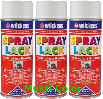 3x 400ml Wilckens Lackspray Spraydose Sprühlack Spraylack Farbe Reinweiß RAL9010