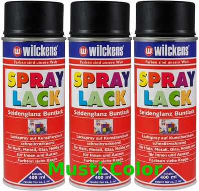 3x 400ml Wilckens Lackspray Sprühlack Spraylack Farbe Verkehrsschwarz RAL9017