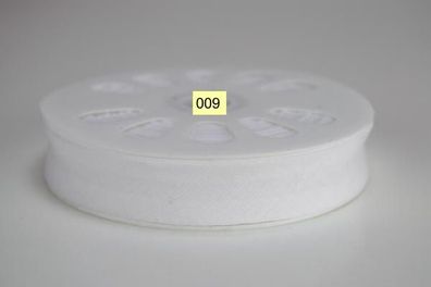 20 m. Schrägband Baumwolle Nr.009 Weiß auf 20 mm. gefalzt Kantenband