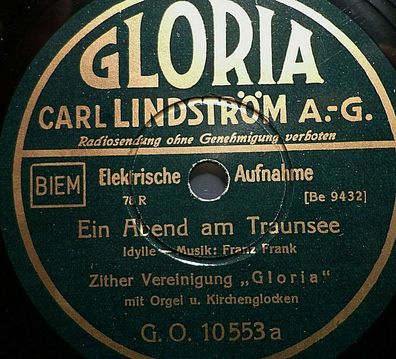 ZITHER-VEREINIGUNG, Orgel & Glocken "Ein Sonntag im Gebirge" Gloria 78rpm 10"