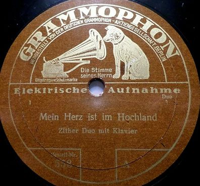 ZITHER & Klavier "Elternliebe / Mein Herz ist im Hochland" Grammophon 1929 78rpm