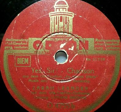 Zarah Leander "Tiefe Sehnsucht / Yes, Sir" Odeon 1937 10" 78rpm