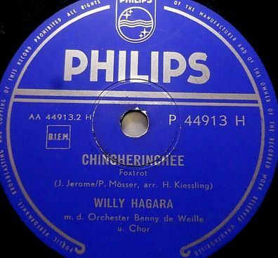 WILLY HAGARA "Chincherinchee / Cindy, oh Cindy" Philips 78rpm 10"