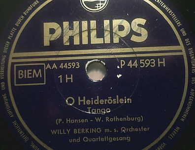 Willy Berking & Quartettgesang "Friesenmädel / O Heideröslein" Philips 78rpm 10"